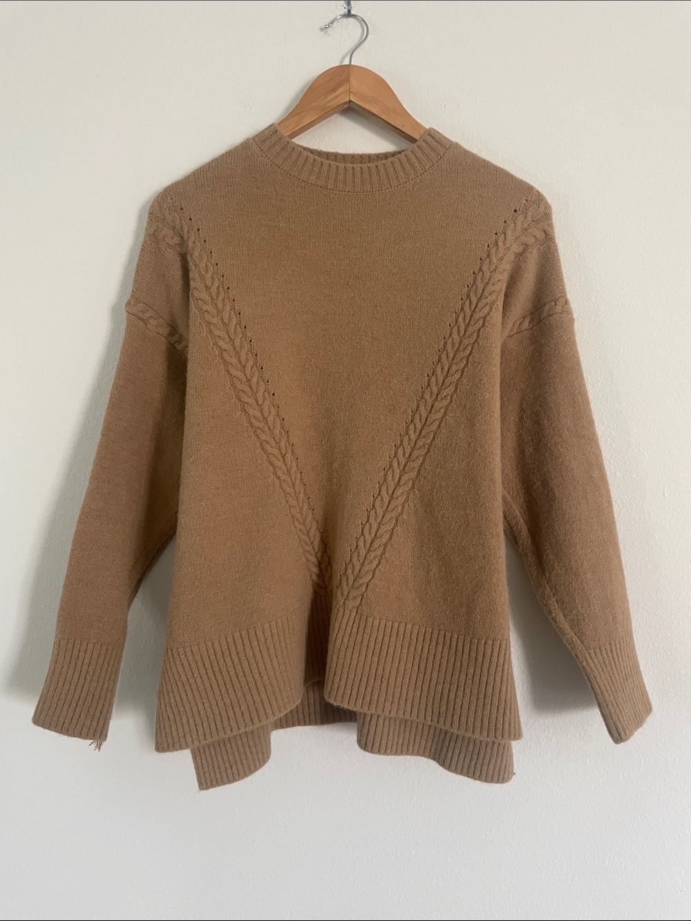 SHEIN Camel Crewneck Cable-Knit Sweater One Size